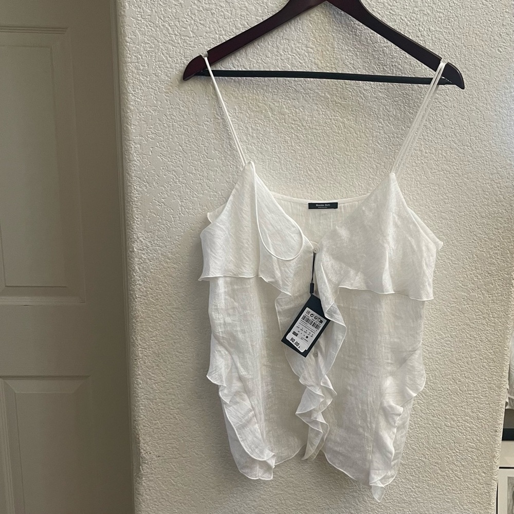 Massimo Dutti White Ruffle Blouse